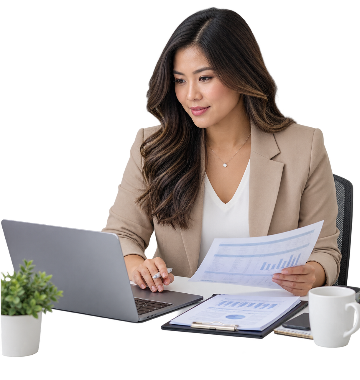 Revenue-cycle professional focused on accounting work at a computer